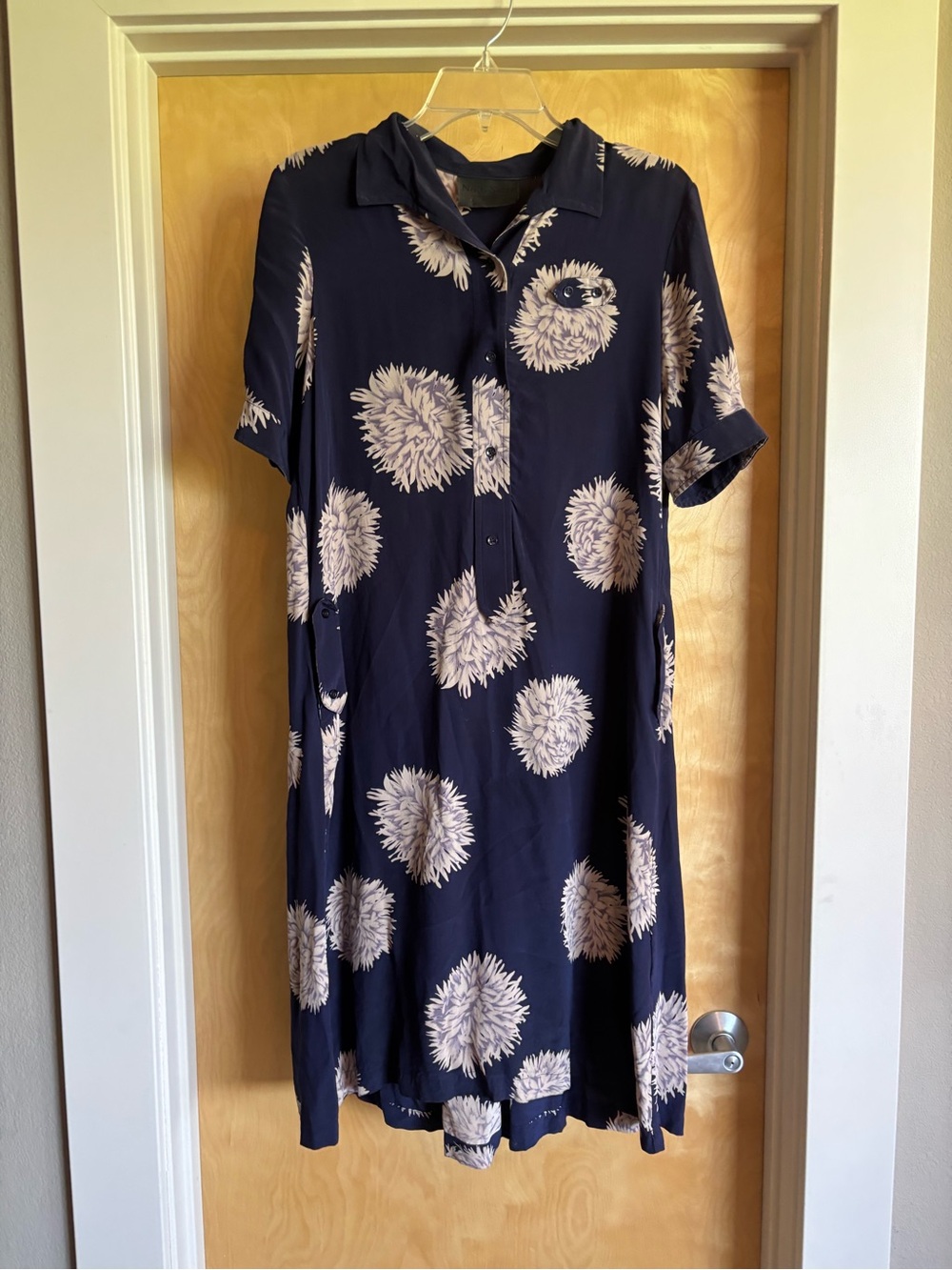 No. 6 Store Navy Silk Dandelion Print Shirtdress Size 2